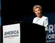 U.S. Secretary of Education Linda McMahon speaks during the 2026 Republican Party of Wisconsin State Convention on Saturday May 16, 2026 at the Kalahari Resorts & Conventions in Baraboo, Wis.